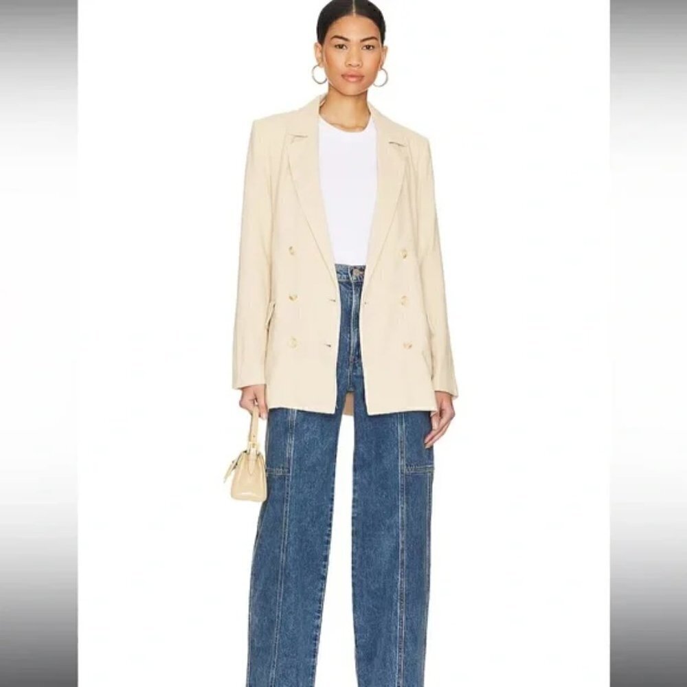 Free People Olivia Double Breasted Linen Blend Pebble/Sand Blazer New XS - Picture 8 of 17